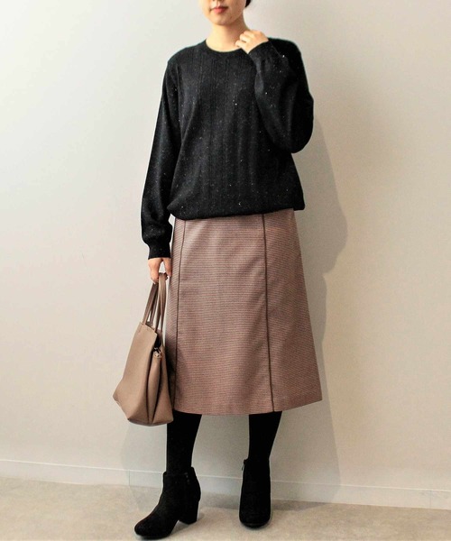 fleur by mint breeze(フルールバイミントブリーズ)の「【L~5L 大きいサイズ】千鳥柄 Aラインスカート ひざ下丈(スカート・レディース・オレンジ/ブラウン・L/LL/3L/4L/5L)」の12枚目の写真