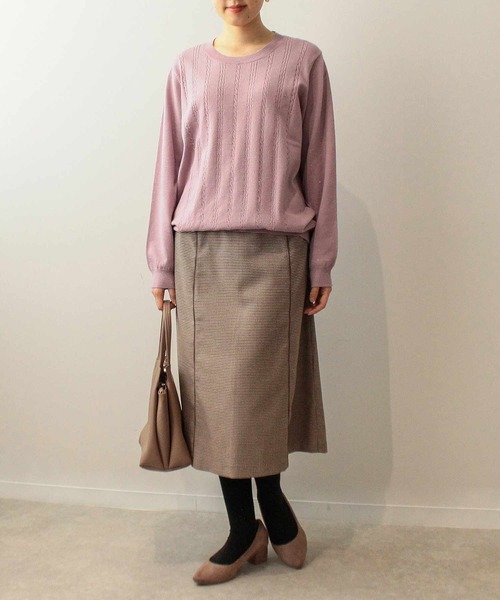 fleur by mint breeze(フルールバイミントブリーズ)の「【L~5L 大きいサイズ】千鳥柄 Aラインスカート ひざ下丈(スカート・レディース・オレンジ/ブラウン・L/LL/3L/4L/5L)」の4枚目の写真