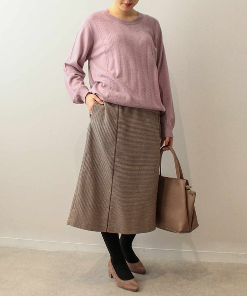 fleur by mint breeze(フルールバイミントブリーズ)の「【L~5L 大きいサイズ】千鳥柄 Aラインスカート ひざ下丈(スカート・レディース・オレンジ/ブラウン・L/LL/3L/4L/5L)」の3枚目の写真