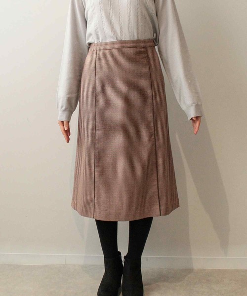 fleur by mint breeze(フルールバイミントブリーズ)の「【L~5L 大きいサイズ】千鳥柄 Aラインスカート ひざ下丈(スカート・レディース・オレンジ/ブラウン・L/LL/3L/4L/5L)」の7枚目の写真