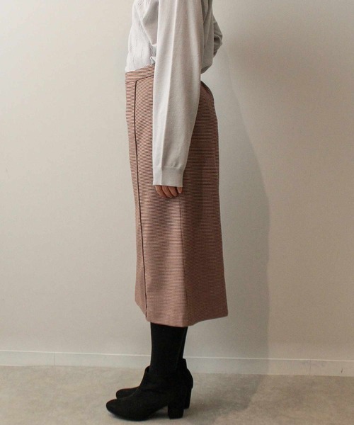 fleur by mint breeze(フルールバイミントブリーズ)の「【L~5L 大きいサイズ】千鳥柄 Aラインスカート ひざ下丈(スカート・レディース・オレンジ/ブラウン・L/LL/3L/4L/5L)」の8枚目の写真