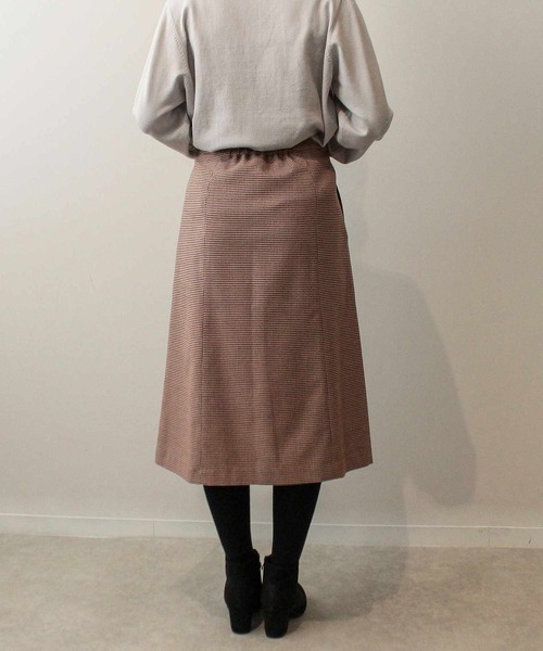 fleur by mint breeze(フルールバイミントブリーズ)の「【L~5L 大きいサイズ】千鳥柄 Aラインスカート ひざ下丈(スカート・レディース・オレンジ/ブラウン・L/LL/3L/4L/5L)」の9枚目の写真