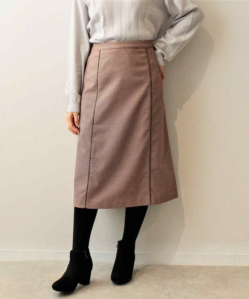 fleur by mint breeze(フルールバイミントブリーズ)の「【L~5L 大きいサイズ】千鳥柄 Aラインスカート ひざ下丈(スカート・レディース・オレンジ/ブラウン・L/LL/3L/4L/5L)」の6枚目の写真