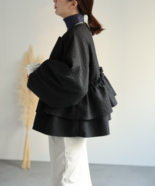 セール】ふくれジャガードフリルジャケット（ブルゾン  