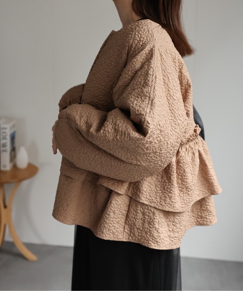 セール】ふくれジャガードフリルジャケット（ブルゾン  