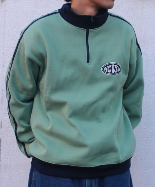 セール】裏起毛ハーフジップサイドラインプルオーバー / 裏起毛