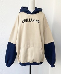 【Strawberry Vally】 裏起毛ビッグ配色パーカー 大人カジュアル