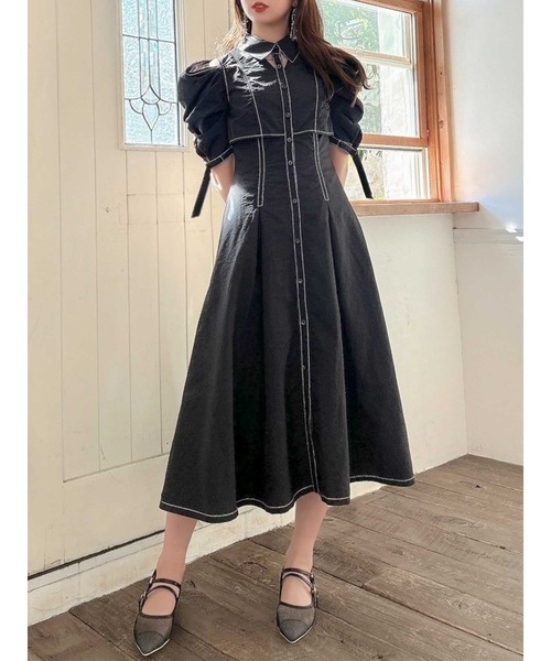 dazzlin(ダズリン)の「カットアウトシャツワンピース(シャツワンピース・レディース・グリーン/オフホワイト/ブラック/オレンジ・SMALL/MEDIUM)」の13枚目の写真