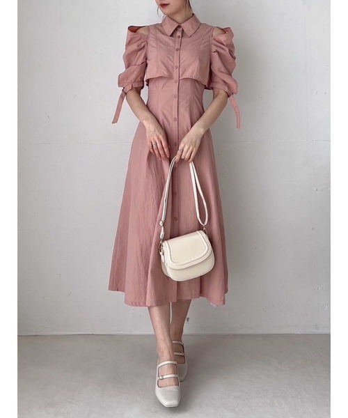 dazzlin(ダズリン)の「カットアウトシャツワンピース(シャツワンピース・レディース・グリーン/オフホワイト/ブラック/オレンジ・SMALL/MEDIUM)」の5枚目の写真