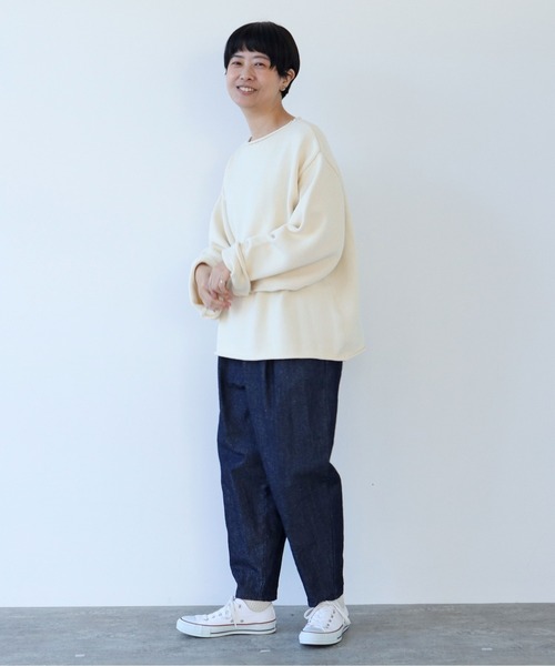 美品 24AW エブール スウェット 裏毛編みニット クルーネック プルオーバー 美品 24AW エブール スウェット 裏毛編みニット クルーネック