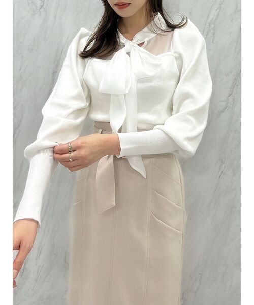 dazzlin（ダズリン）の「シアーボウタイニットトップス（ニット/セーター・レディース・ブラック/オフホワイト/グレー・FREE）」の18枚目の写真