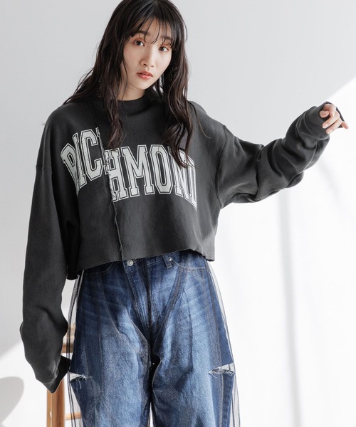 LOWRYS FARM（ローリーズファーム）の「リメイクフウショートウラケＬＳ　990266（スウェット・レディース・チャコールグレー/グレー/ブルー/アイボリー・FREE）」の5枚目の写真