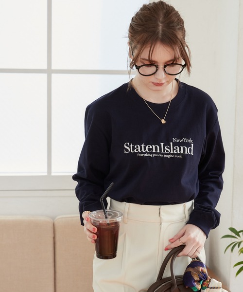 ANGIE（アンジー）の「オーバーサイズ ロゴ 刺繍 ロンT（Tシャツ/カットソー・レディース・ネイビー×ホワイト/ブラック×ホワイト/アッシュグレー/ホワイト×ブラック・X-LARGE/MEDIUM/LARGE/SMALL）」の12枚目の写真