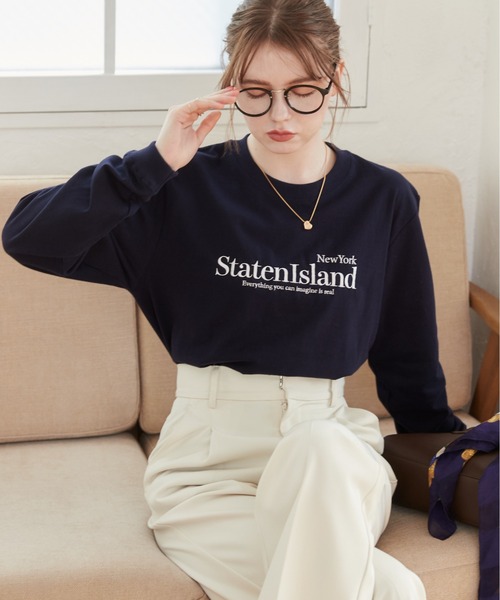 【新品タグ付き】CULLNI ロゴ刺繍 オーバーサイズロンT サイズ2 forksy.】スプレー加工ロゴ刺繍オーバーサイズロンT forksy