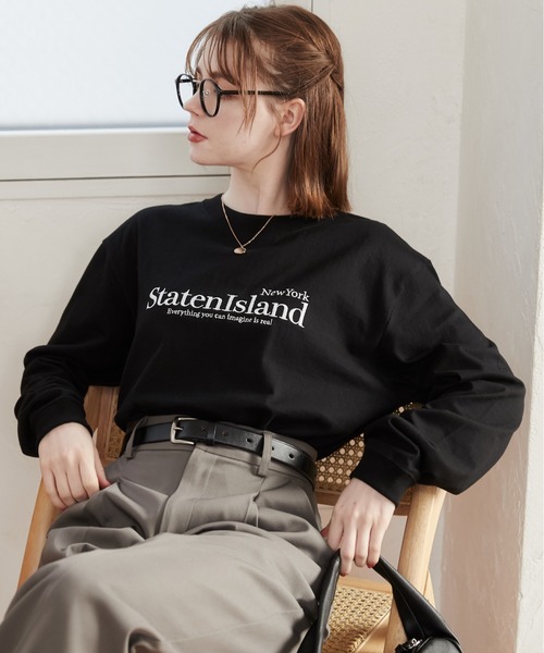 ANGIE（アンジー）の「オーバーサイズ ロゴ 刺繍 ロンT（Tシャツ/カットソー・レディース・ネイビー×ホワイト/ブラック×ホワイト/アッシュグレー/ホワイト×ブラック・X-LARGE/MEDIUM/LARGE/SMALL）」の8枚目の写真