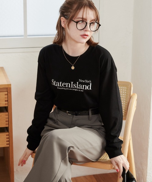 ANGIE（アンジー）の「オーバーサイズ ロゴ 刺繍 ロンT（Tシャツ/カットソー・レディース・ネイビー×ホワイト/ブラック×ホワイト/アッシュグレー/ホワイト×ブラック・X-LARGE/MEDIUM/LARGE/SMALL）」の9枚目の写真