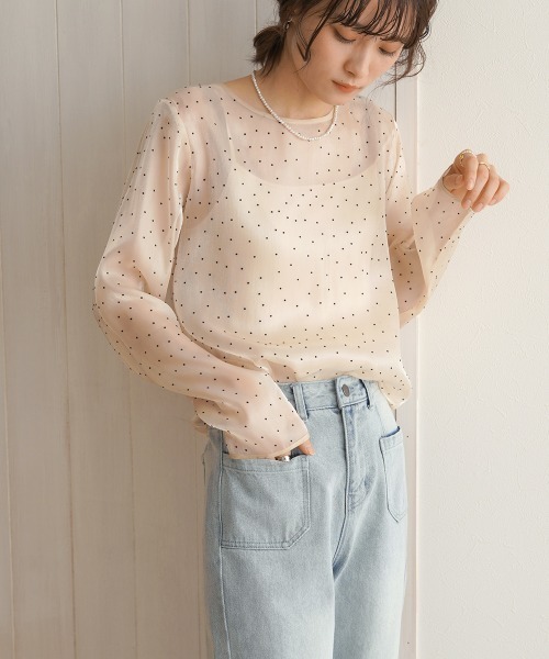 Bab（バブ）の「【オケージョンドレス/結婚式/SET ITEM】フロッキードットブラウス（シャツ/ブラウス・レディース・ブラック/アイボリー/チャコールグレー/ベージュ・M）」の15枚目の写真