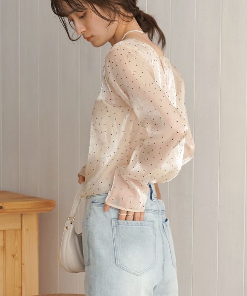 Bab（バブ）の「【オケージョンドレス/結婚式/SET ITEM】フロッキードットブラウス（シャツ/ブラウス・レディース・ブラック/アイボリー/チャコールグレー/ベージュ・M）」の17枚目の写真