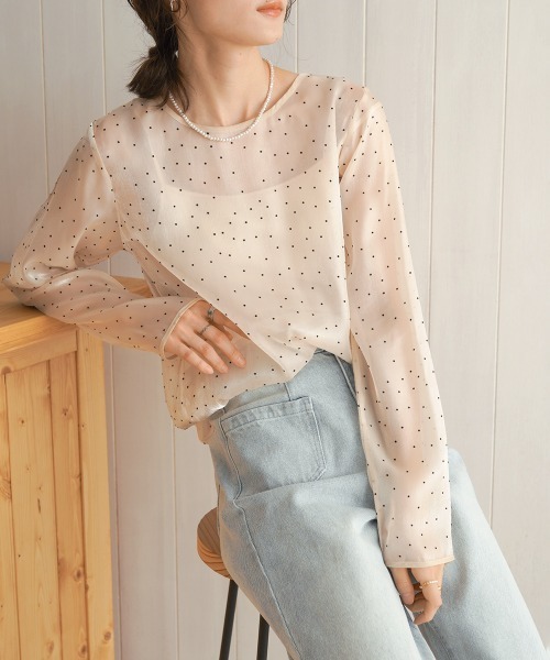 Bab（バブ）の「【オケージョンドレス/結婚式/SET ITEM】フロッキードットブラウス（シャツ/ブラウス・レディース・ブラック/アイボリー/チャコールグレー/ベージュ・M）」の12枚目の写真