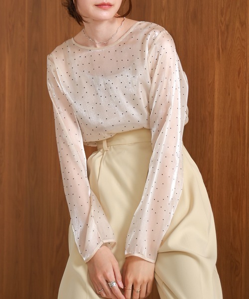 Bab（バブ）の「【オケージョンドレス/結婚式/SET ITEM】フロッキードットブラウス（シャツ/ブラウス・レディース・ブラック/アイボリー/チャコールグレー/ベージュ・M）」の7枚目の写真