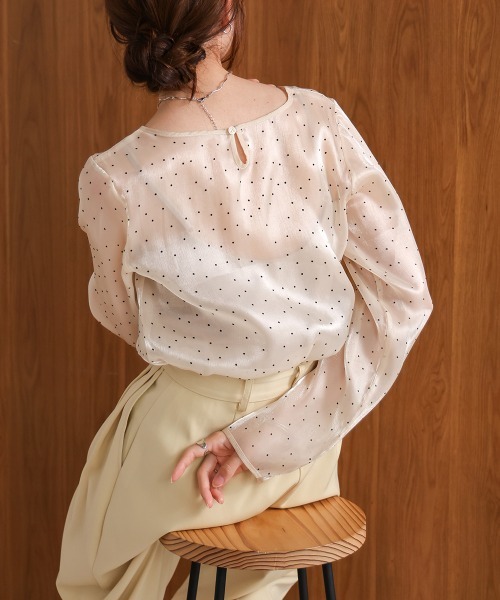 Bab（バブ）の「【オケージョンドレス/結婚式/SET ITEM】フロッキードットブラウス（シャツ/ブラウス・レディース・ブラック/アイボリー/チャコールグレー/ベージュ・M）」の9枚目の写真