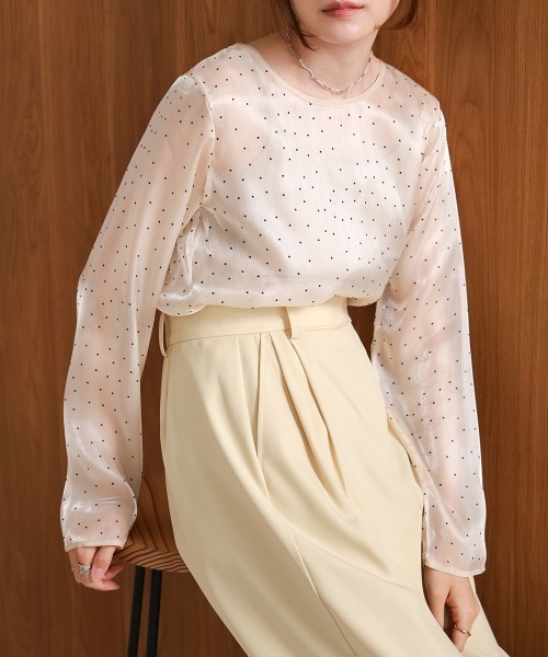 Bab（バブ）の「【オケージョンドレス/結婚式/SET ITEM】フロッキードットブラウス（シャツ/ブラウス・レディース・ブラック/アイボリー/チャコールグレー/ベージュ・M）」の11枚目の写真