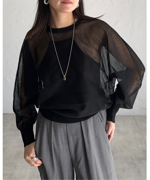 leimn（レイムン）の「シアードルマントップス（Tシャツ/カットソー・レディース・ブラック/グリーン・M）」の6枚目の写真