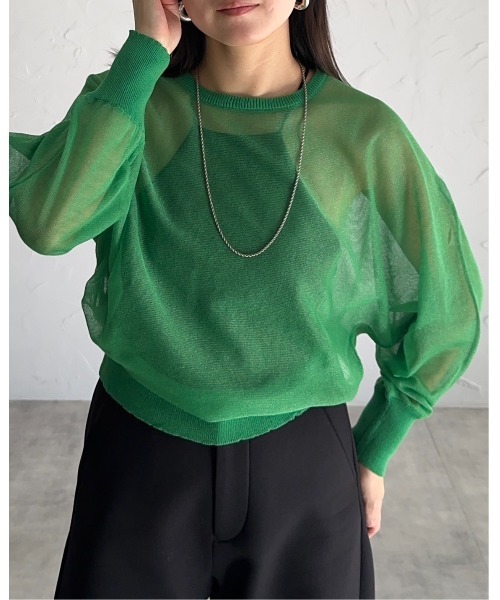 Mameのコレクションアイテム、グリーンのシアートップスです セール】シアードルマントップス（Tシャツ/カットソー）｜leimn
