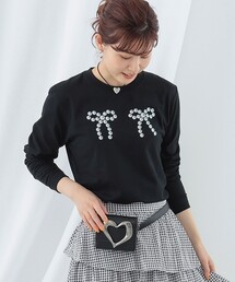 Ray BEAMS | Available Today × Ray BEAMS / 別注 パール リボン ロングスリーブ Tシャツ(Tシャツ/カットソー)