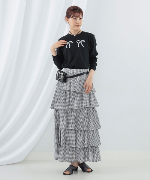 Ray BEAMS（レイビームス）の「Available Today × Ray BEAMS / 別注 パール リボン ロングスリーブ Tシャツ（Tシャツ/カットソー・レディース・ブラック・ONE SIZE）」の4枚目の写真