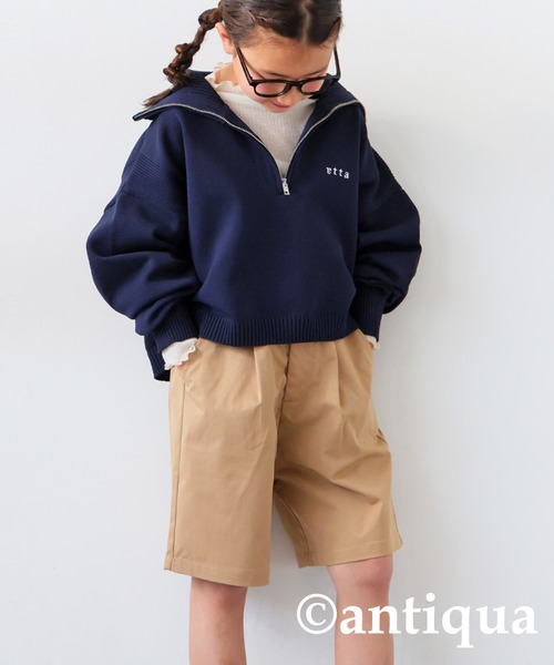 antiqua(アンティカ)の「ハーフジップスポンジニット(ニット/セーター・キッズ・ネイビー/アイボリー・M/S)」の2枚目の写真