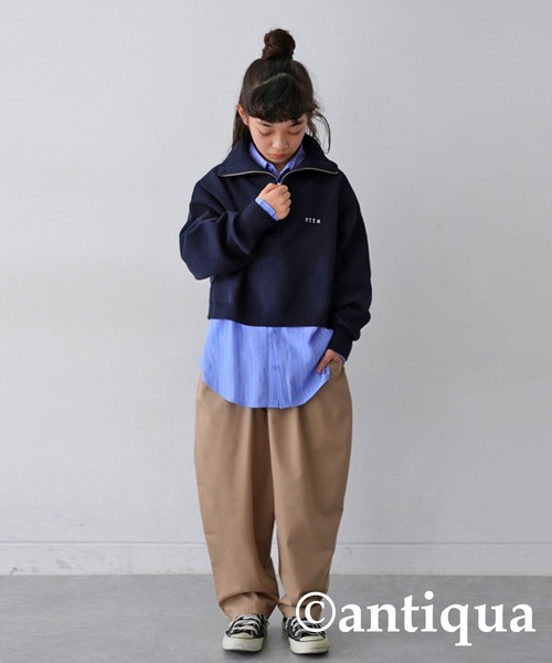 antiqua(アンティカ)の「ハーフジップスポンジニット(ニット/セーター・キッズ・ネイビー/アイボリー・M/S)」の13枚目の写真