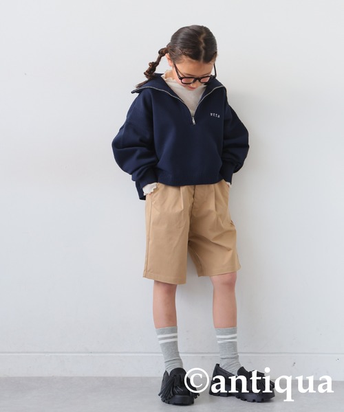 antiqua(アンティカ)の「ハーフジップスポンジニット(ニット/セーター・キッズ・ネイビー/アイボリー・M/S)」の21枚目の写真