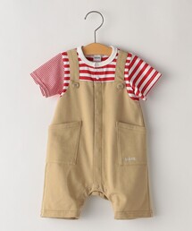 SHIPS KIDS:70~80cm / フェイク ボーダー ロンパース