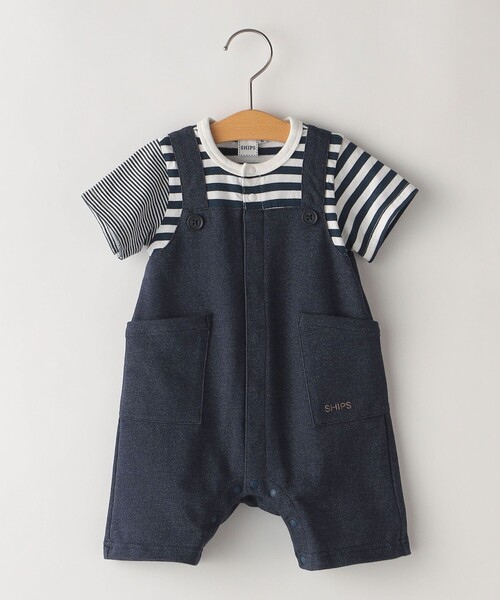 SHIPS（シップス）の「SHIPS KIDS:70～80cm / フェイク ボーダー ロンパース（ロンパース・キッズ・ベージュ/ネイビー・70/80）」の2枚目の写真