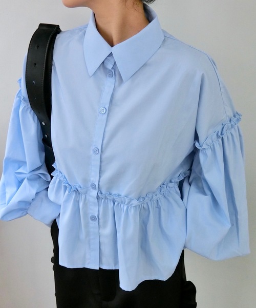 O'fmus(オフムス)の「ペプラムギャザーブラウス【O'fmus】ofmw24s001(シャツ/ブラウス・レディース・サックスブルー/ホワイト・FREE)」の12枚目の写真