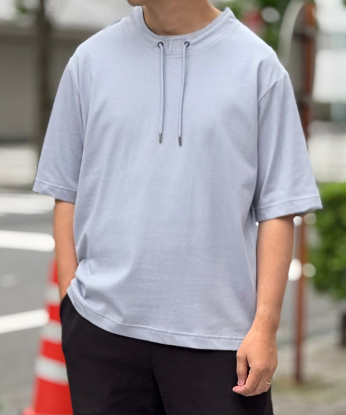ikka(イッカ)の「【接触冷感】冷感ルーイカラー5分袖(Tシャツ/カットソー・メンズ・ネイビー/グレー/ブルー/グリーン/ワイン・M/L/XL/S)」の4枚目の写真