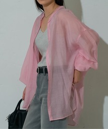 シアーバンドカラー長袖シャツ