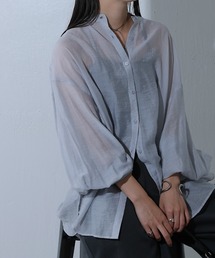 シアーバンドカラー長袖シャツ