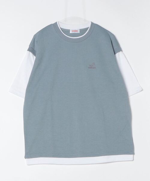 CONVERSE（コンバース）の「CONVERSE/コンバース  鹿の子ベスト フェイクレイヤード オーバーサイズ半袖Tシャツ レディース メンズ（Tシャツ/カットソー・レディース・オートミール/ブラック/ブルー・LL/L/M）」の6枚目の写真