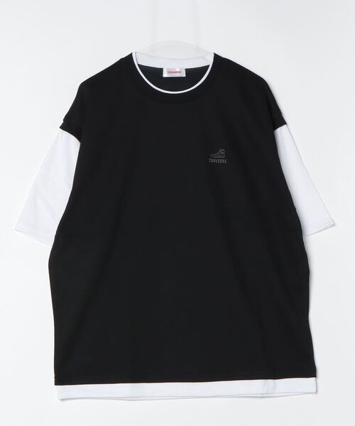 CONVERSE（コンバース）の「CONVERSE/コンバース  鹿の子ベスト フェイクレイヤード オーバーサイズ半袖Tシャツ レディース メンズ（Tシャツ/カットソー・レディース・オートミール/ブラック/ブルー・LL/L/M）」の7枚目の写真