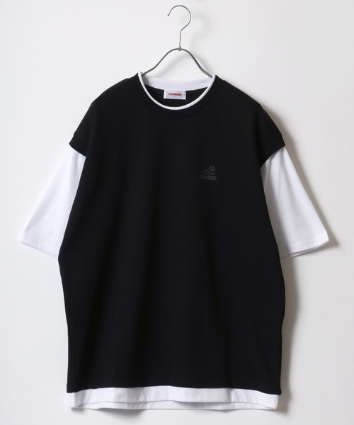 CONVERSE（コンバース）の「CONVERSE/コンバース  鹿の子ベスト フェイクレイヤード オーバーサイズ半袖Tシャツ レディース メンズ（Tシャツ/カットソー・レディース・オートミール/ブラック/ブルー・LL/L/M）」の10枚目の写真