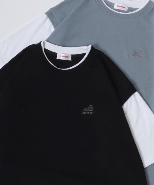 CONVERSE（コンバース）の「CONVERSE/コンバース  鹿の子ベスト フェイクレイヤード オーバーサイズ半袖Tシャツ レディース メンズ（Tシャツ/カットソー・レディース・オートミール/ブラック/ブルー・LL/L/M）」の17枚目の写真