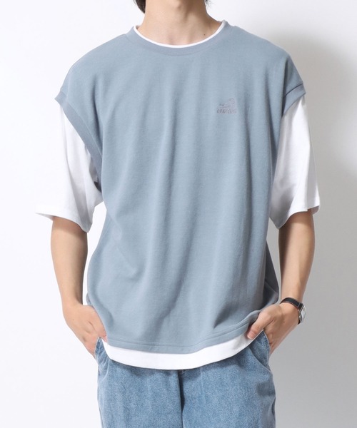 CONVERSE（コンバース）の「CONVERSE/コンバース  鹿の子ベスト フェイクレイヤード オーバーサイズ半袖Tシャツ レディース メンズ（Tシャツ/カットソー・レディース・オートミール/ブラック/ブルー・LL/L/M）」の21枚目の写真