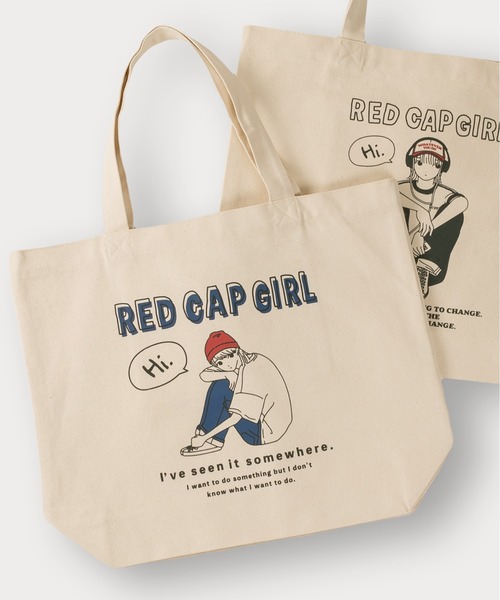 Red Cap Girl（レッドキャプガール）の「【Red Cap Girl／レッドキャップガール】ガールイラストキャンバストートバック/推し活（トートバッグ・メンズ・グリーン/ブルー/ブラック/サックスブルー・FREE）」の4枚目の写真