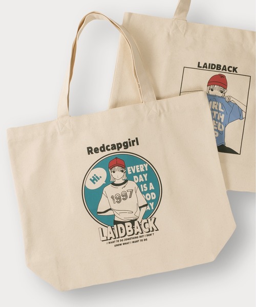 Red Cap Girl（レッドキャプガール）の「【Red Cap Girl／レッドキャップガール】ガールイラストキャンバストートバック/推し活（トートバッグ・メンズ・グリーン/ブルー/ブラック/サックスブルー・FREE）」の3枚目の写真