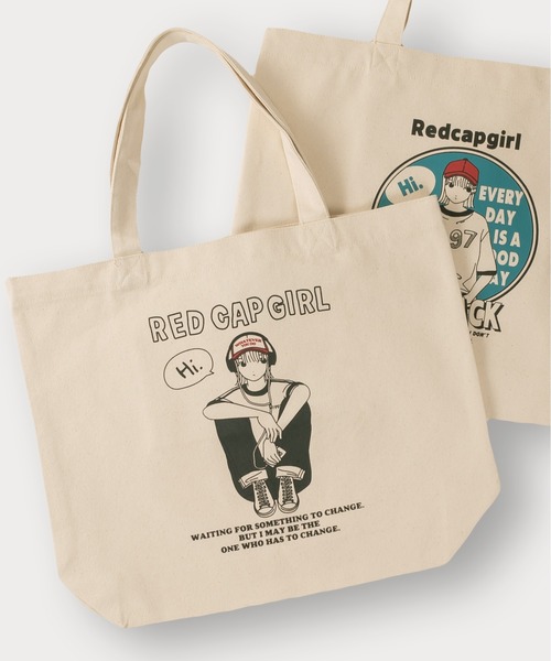 Red Cap Girl（レッドキャプガール）の「【Red Cap Girl／レッドキャップガール】ガールイラストキャンバストートバック/推し活（トートバッグ・メンズ・グリーン/ブルー/ブラック/サックスブルー・FREE）」の2枚目の写真