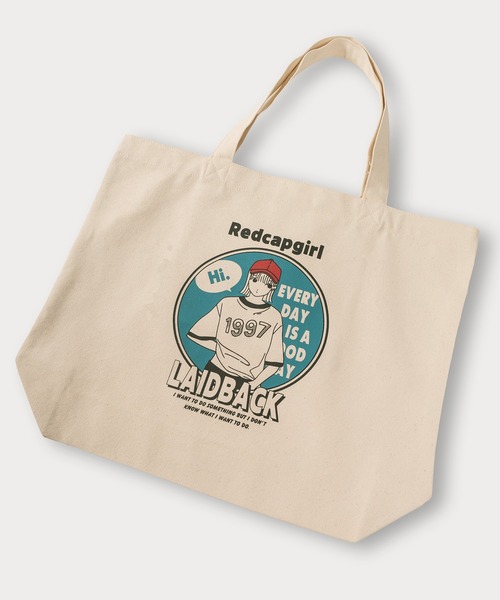 Red Cap Girl（レッドキャプガール）の「【Red Cap Girl／レッドキャップガール】ガールイラストキャンバストートバック/推し活（トートバッグ・メンズ・グリーン/ブルー/ブラック/サックスブルー・FREE）」の5枚目の写真