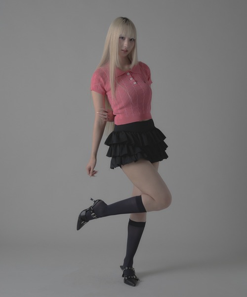 ティアードフリル付きグレーのミニスカート フリル付きグレーのミニスカート フリルティアードミニスカート