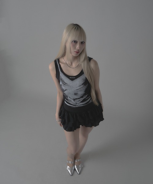 フリルブラックミニスカート FOLLOWIN スカート 「パンクスタイル」「ローライズ